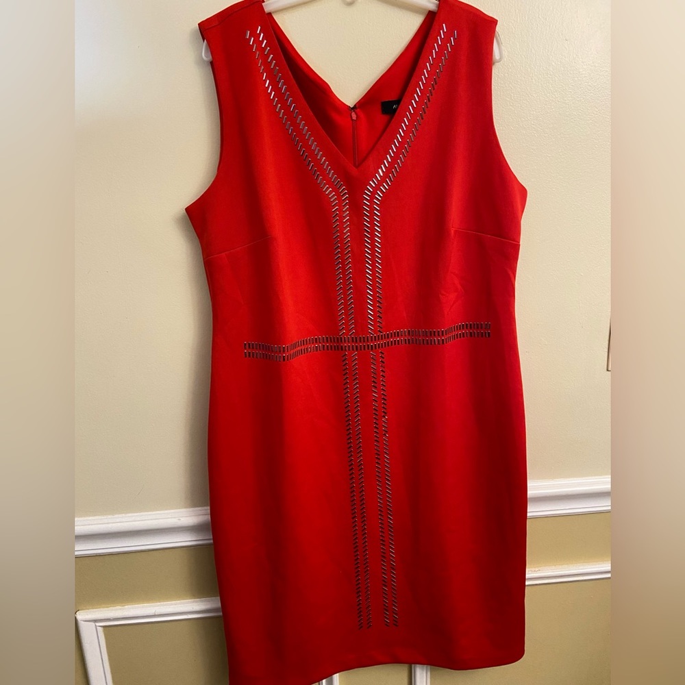 Ashley Stewart sleeveless RED dress. Plus size 18/20W w/ decorative metal rivets